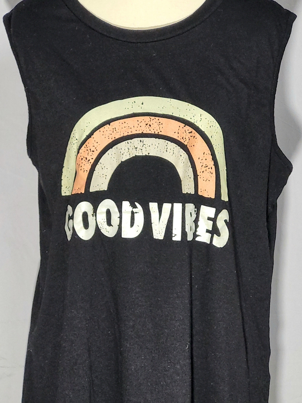 Good Vibes Black Graphic Muscle Tank Top